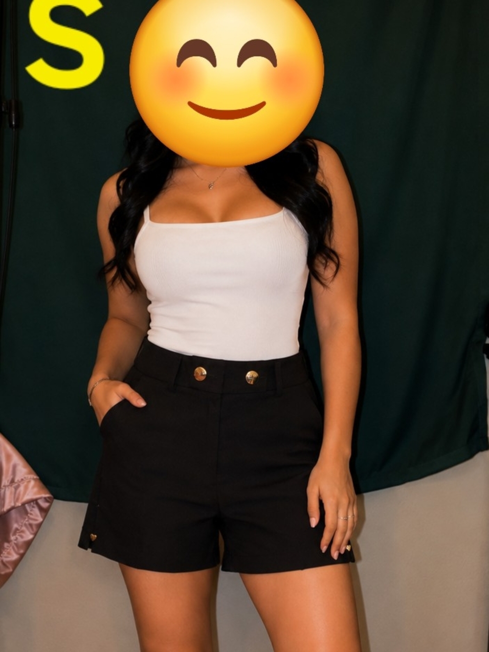 High-Rise Black Tailored Shorts with Gold Buttons
